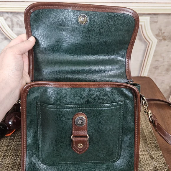 Vintage 1990s Liz Claiborne Handbag Purse Green Brown Crossbody Vtg 90s - Picture 8 of 11